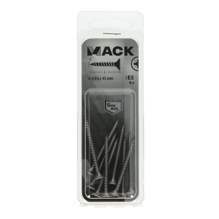 Mack 1019744 - spånplade skrue vz hoved rustfrit stål 9 stk 4,0 x 45 mm | 10 stk