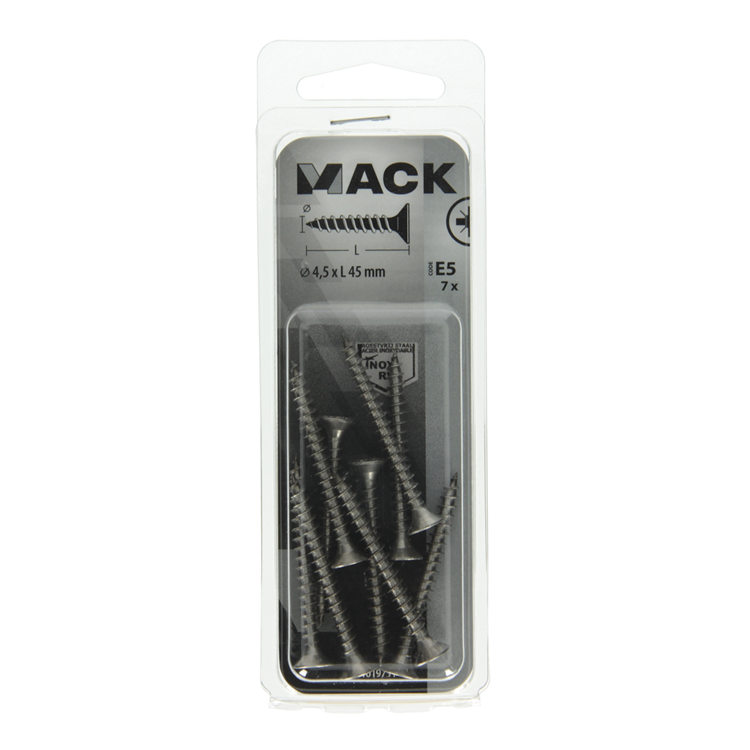 Mack 1019751 - spånplade skrue vz hoved rustfrit stål 7 stk 4,5 x 45 mm | 10 stk