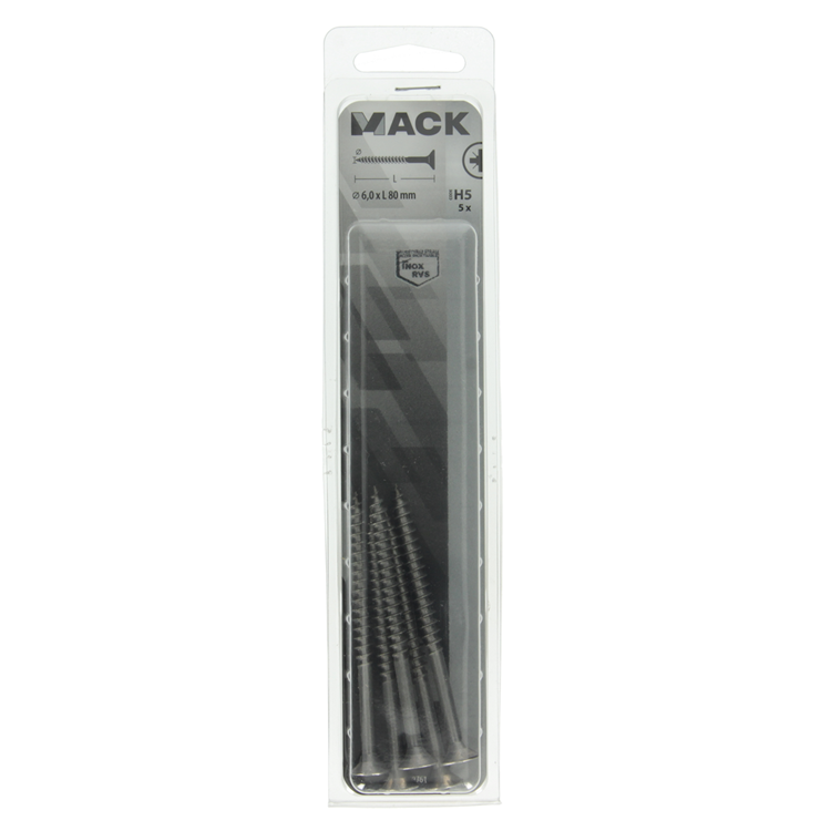 Mack 1019761 - spånplade skrue vz hoved rustfrit stål 5 stk 6,0 x 80 mm | 5 stk