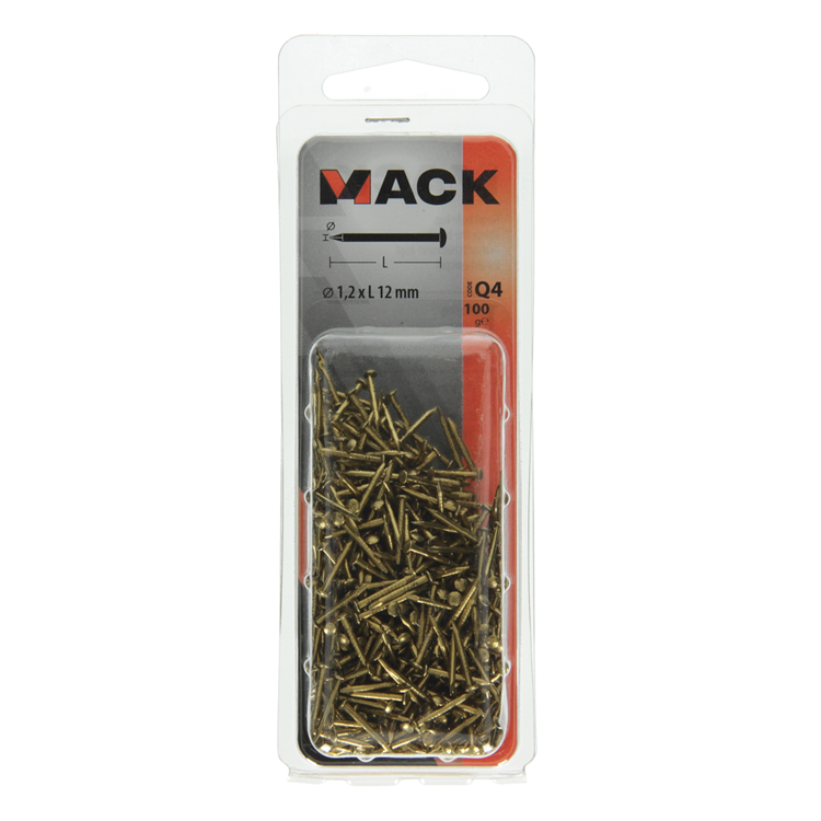 Mack 1017926 - søm konveks hoved messing 100 gr1,2 x 12 mm | 5 stk