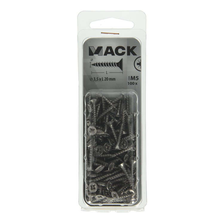 Mack 1019982 - spånplade skrue vz hoved rustfrit stål 100 stk 3,5 x 20 mm | 5 stk