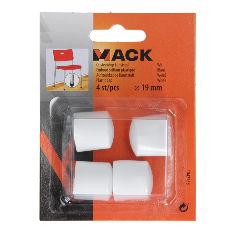 Mack 1047758 - plaststik hvid ø 19 mm 4 stk | 6 stk