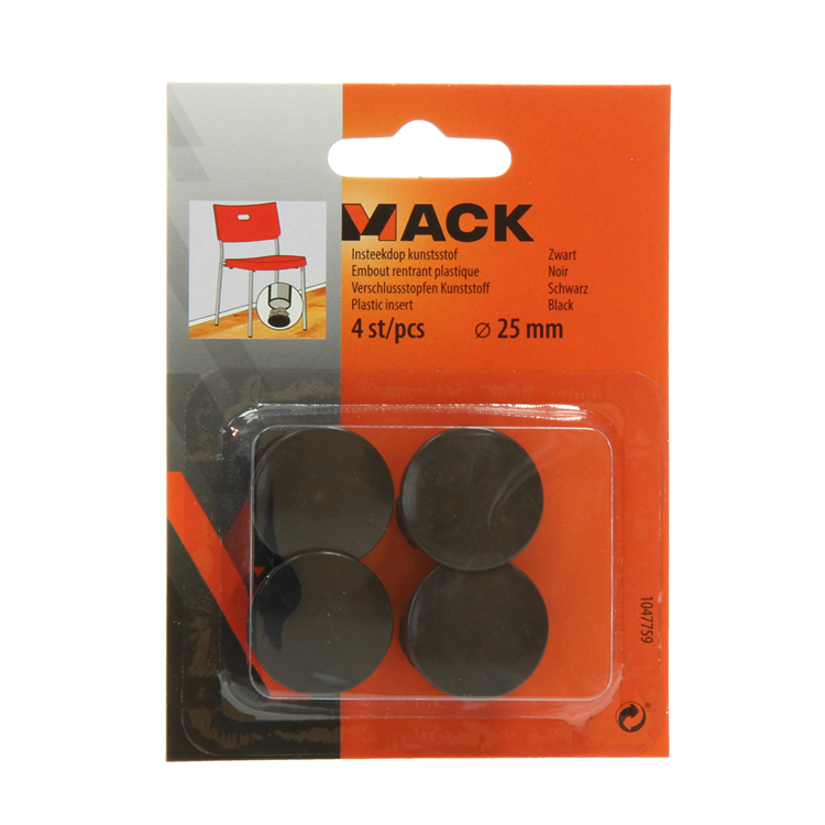 Mack 1047759 - plastikstik sort ø 25 mm 4 stk | 6 stk