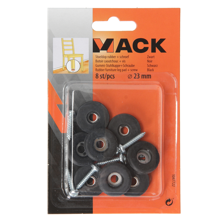 Mack 1047722 - sædehætte gummi + skrue sort ø 23 mm 8 stk | 6 stk