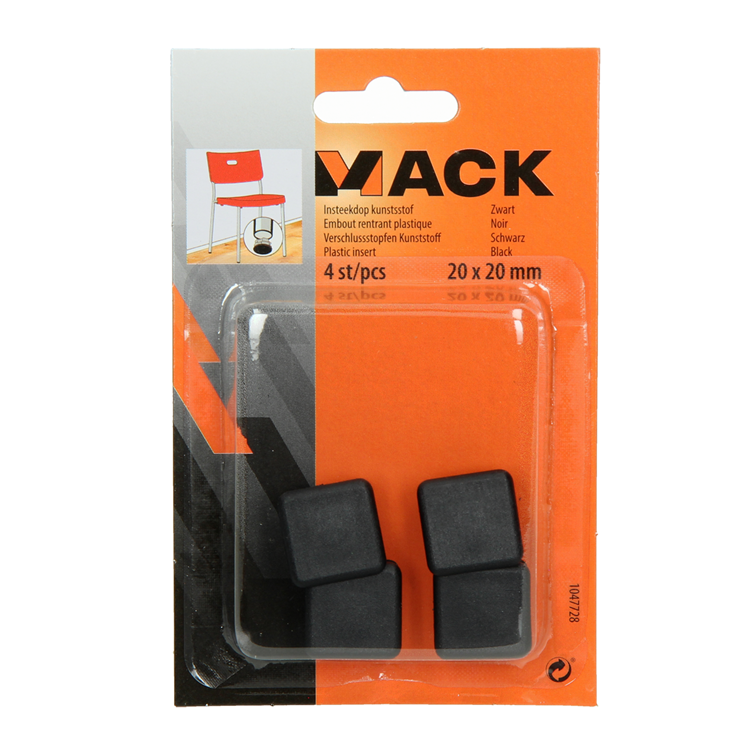 Mack 1047728 - plastikstik sort 20 x 20 mm 4 stk | 6 stk