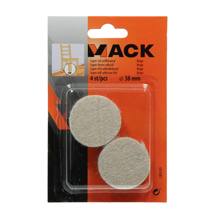 Mack 1047687 - superfilt selvklæbende beige ø 38 mm 4 stk | 12 stk