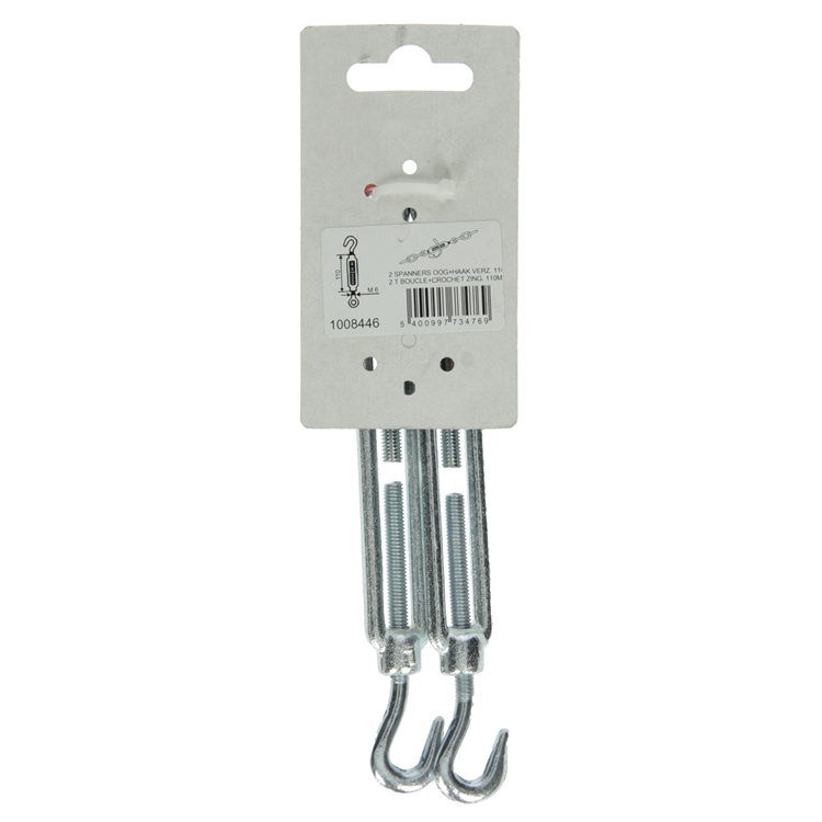 Mack 1008446 - 2 strammerøje + krog m6 x 110mm galvaniseret | 10 stk