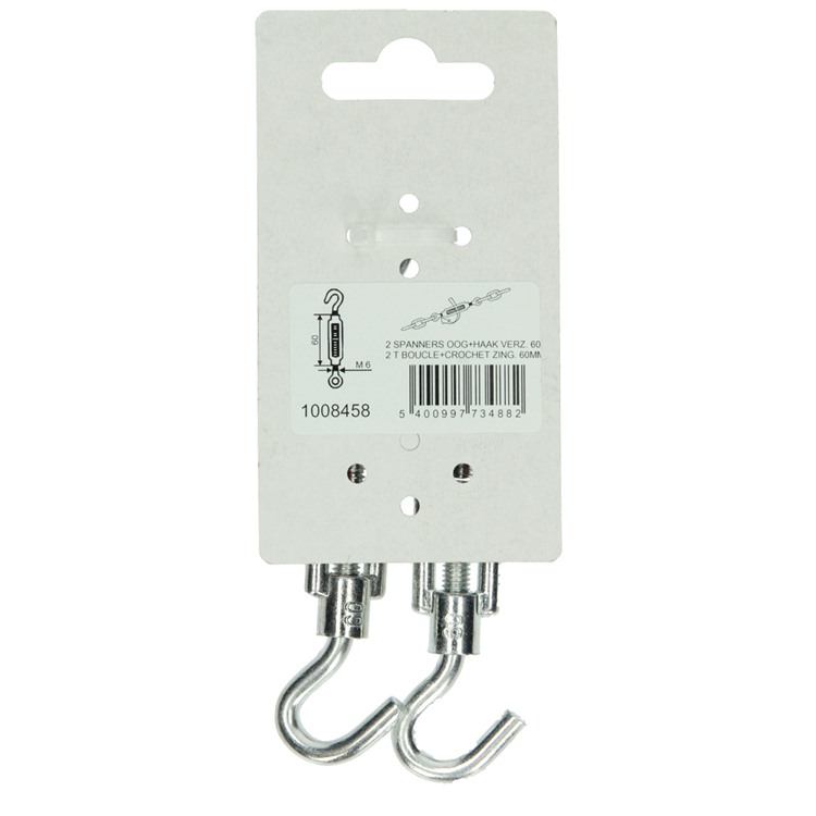 Mack 1008458 - 2 strammerøje + krog m6 x 60mm galvaniseret | 10 stk