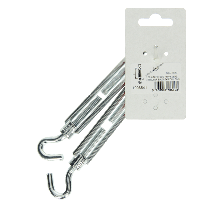 Mack 1008541 - 2 strammerøje + krog m8 x 110mm galvaniseret | 10 stk