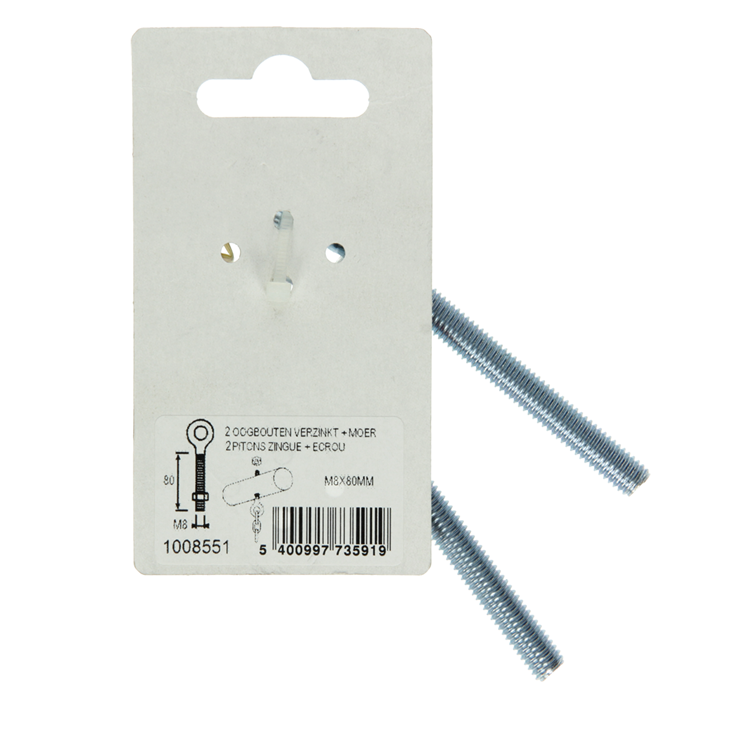 Mack 1008551 - 2 øjebolte + møtrik m8 x 80mm galvaniseret | 10 stk
