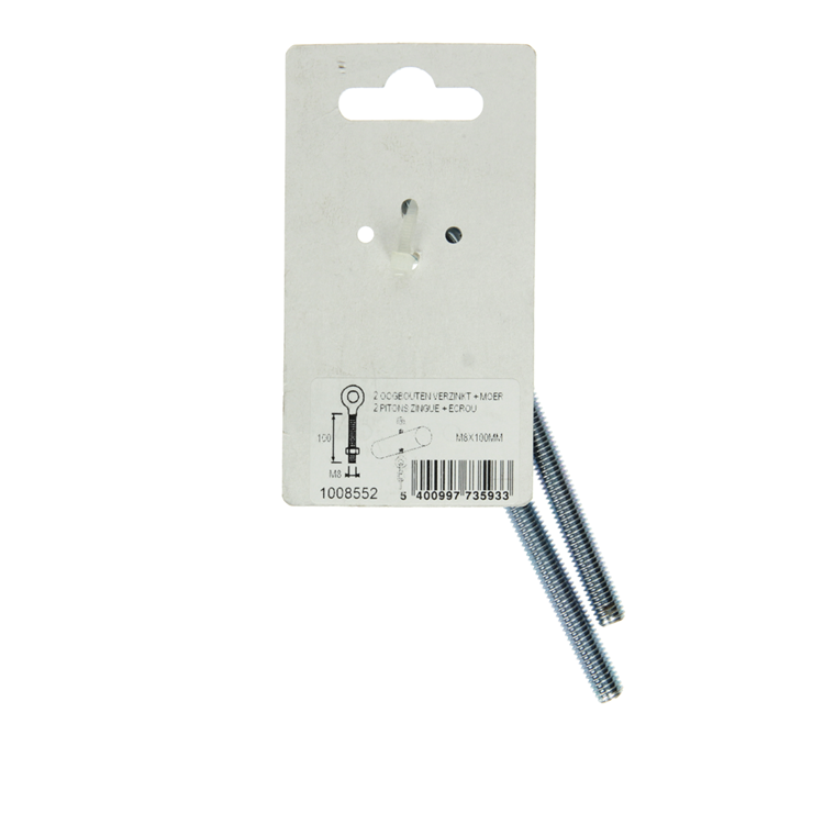Mack 1008552 - 2 øjebolte + møtrik m8 x 100mm galvaniseret | 10 stk