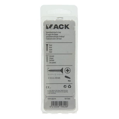 Mack 1017243 - spaanplaatschroef vz kop geelverz.18 st 4,5 x 30 mm | 10 stuks