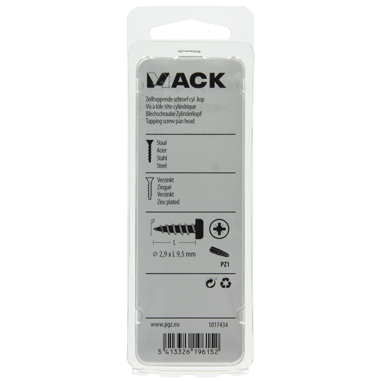 Mack 1017434 - selvskærende skrue cylinderhoved galv. 40 stk 2,9 x 9,5 mm | 10 stk