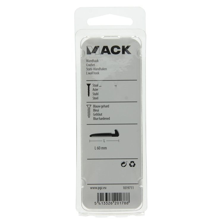 Mack 1019711 - vægkrog stål blå hærdet 5 stk 60 mm | 10 stk