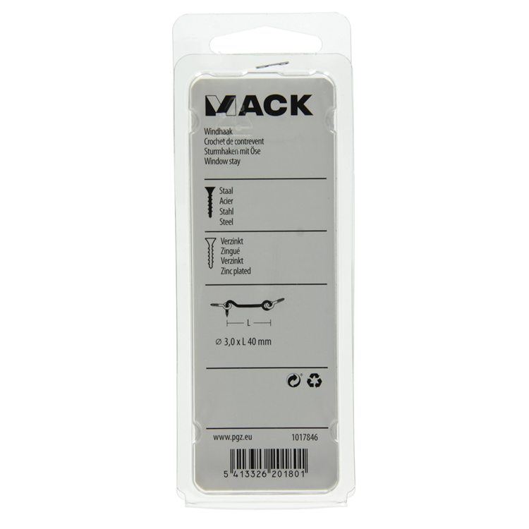 Mack 1017846 - galvaniseret stål vindkrog 2 stk 3,0 x 40 mm | 10 stk