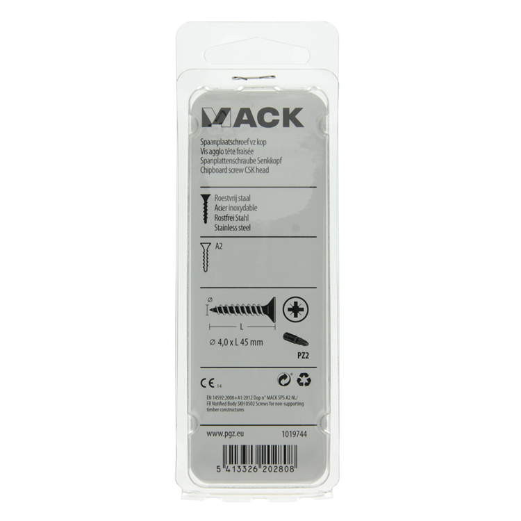 Mack 1019744 - spånplade skrue vz hoved rustfrit stål 9 stk 4,0 x 45 mm | 10 stk