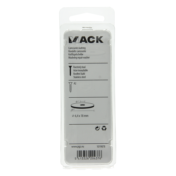 Mack 1019878 - kropsskive rustfrit stål a2 8 stk 6,4x18 | 10 stk