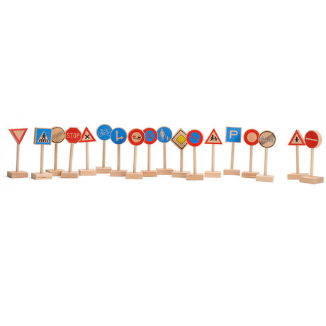 Playwood træ trafikskilte sæt legetøj - 18-delt - uddannelsesmæssigt.