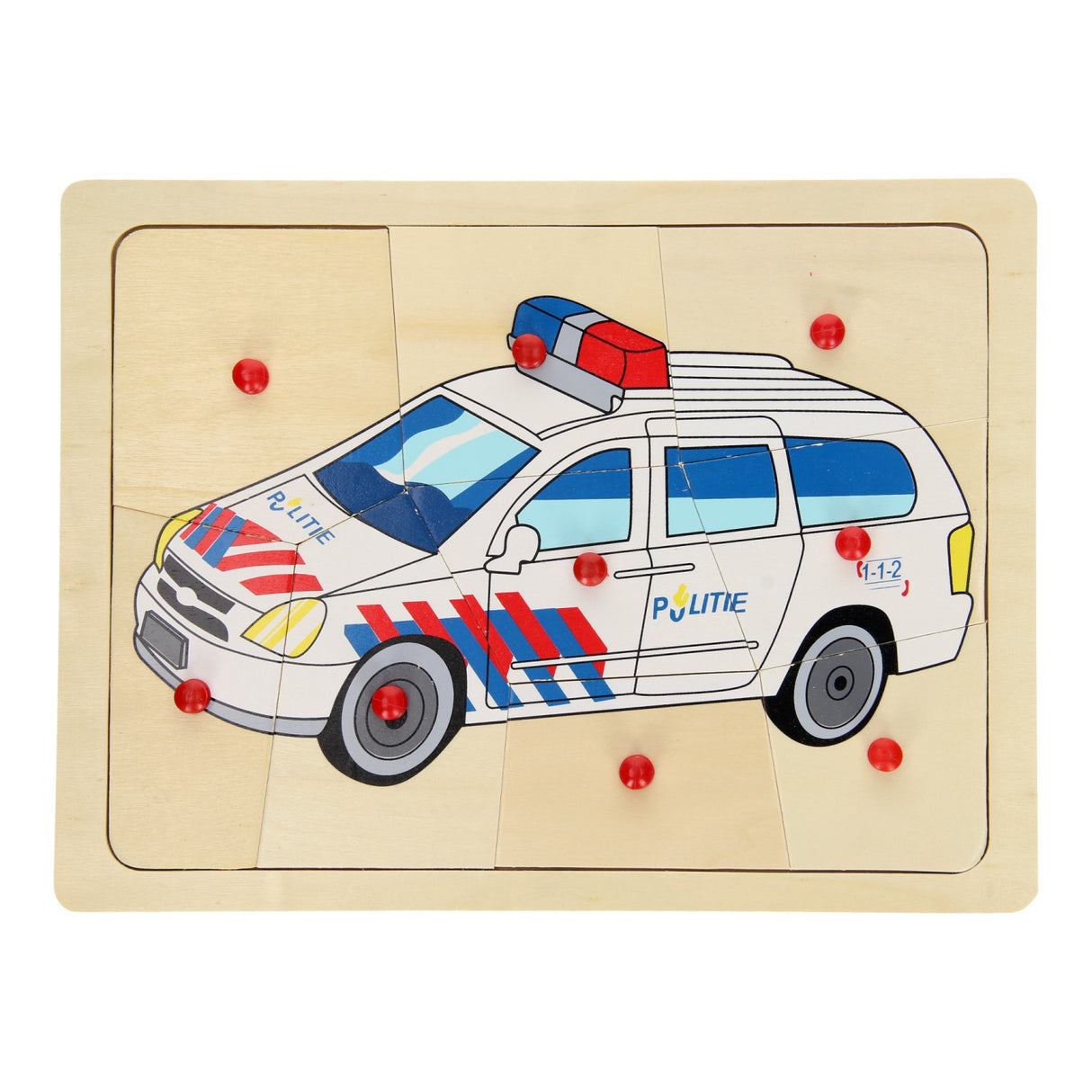 Playwood houten puzzel politie auto 9 delig hout