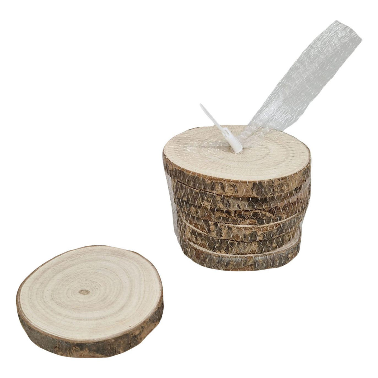 Playwood runde coaster med bark paulownia træ 10cm, 6 stk.