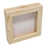 Playwood træ sparegris plexiglas med hvid bagside lille