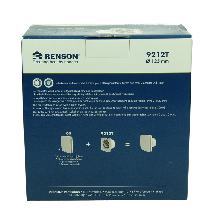 Renson 1069254 - mek. blæser med timer 9212t (dia 125) | 2 stk