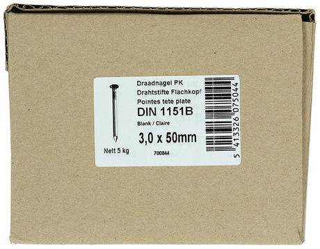 1015643 - doos 5 kg. nagels platte kop 3,0x50 mm | 3 stuks