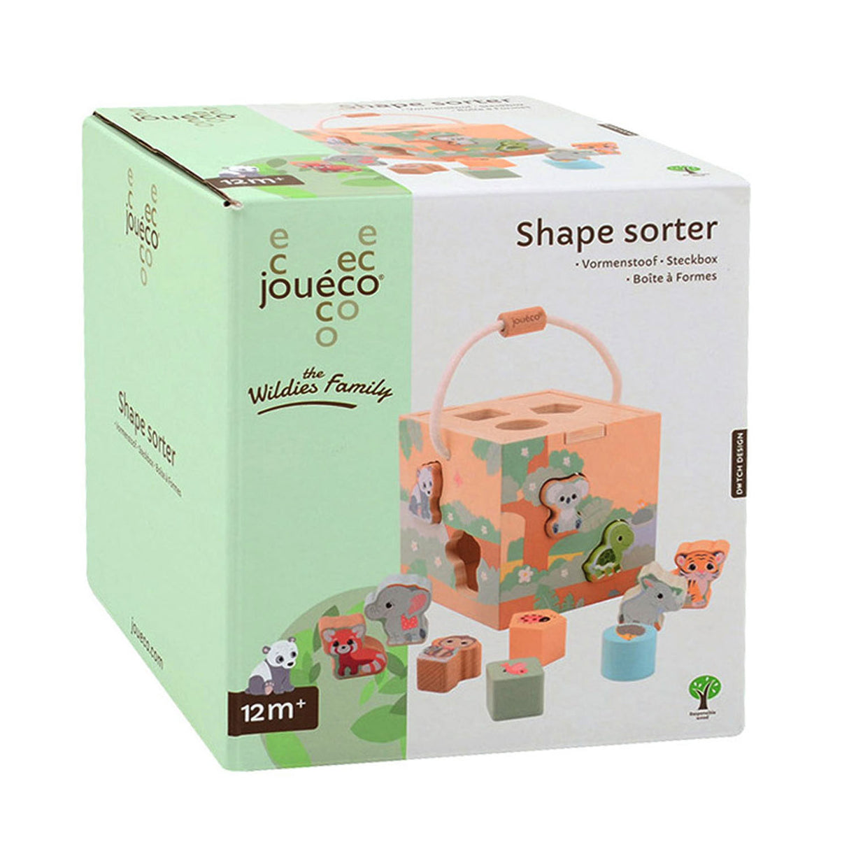 Jouéco shape sorter the wildies family junior 16 cm træ 12-delt