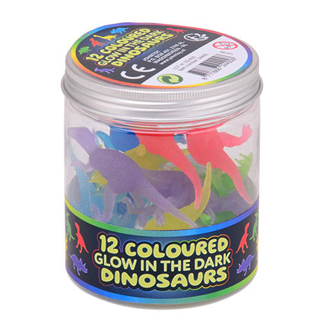 Johntoy glød i mørke farvede dino legefigurer, 12 stk.