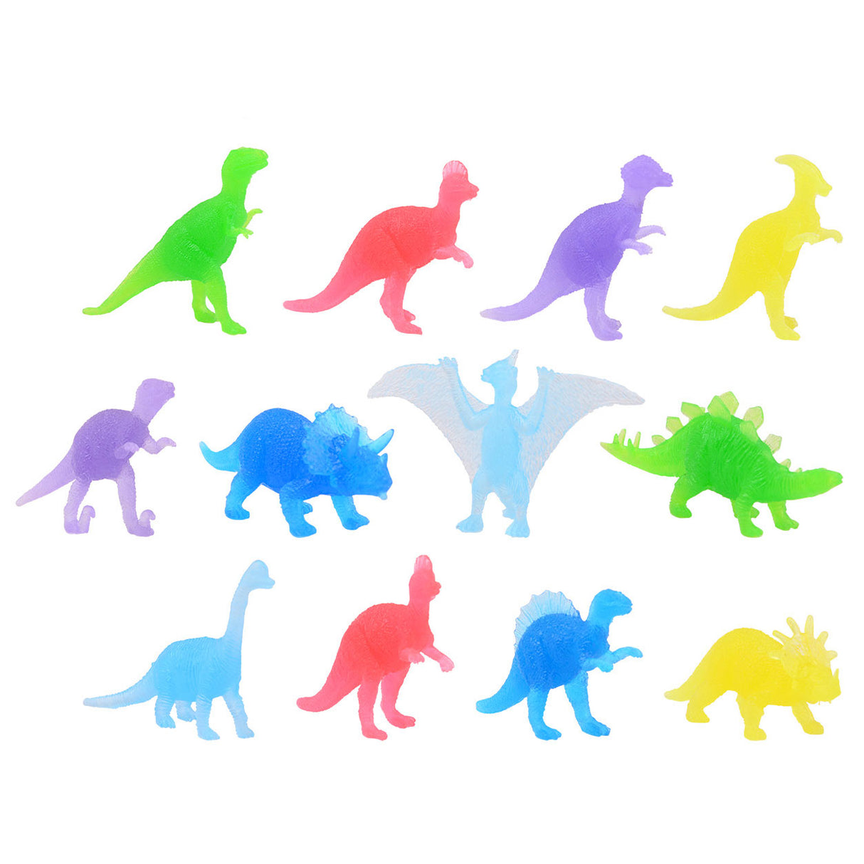 Johntoy glød i mørke farvede dino legefigurer, 12 stk.