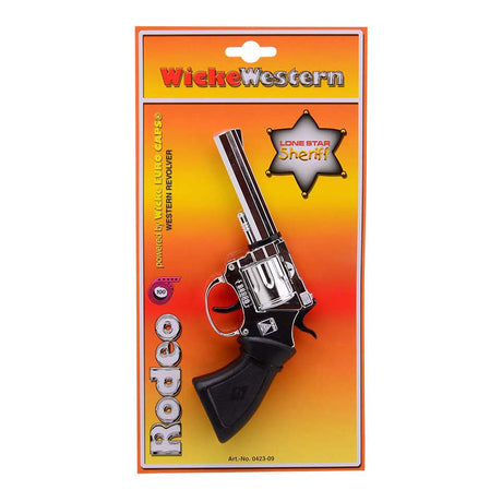 Johntoy wicke pistol rodeo 198mm, 100 skud, krom, pakket i æske