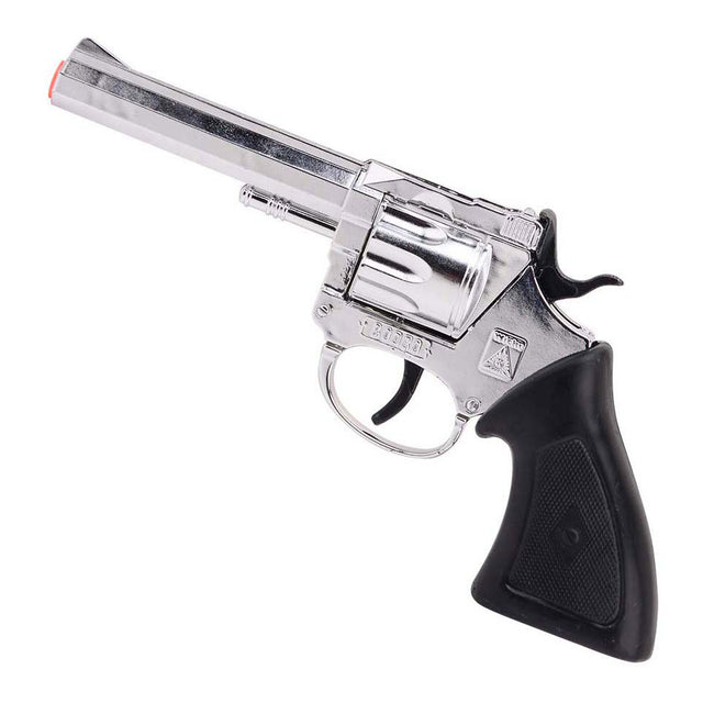 Johntoy wicke pistol rodeo 198mm, 100 skud, krom, pakket i æske