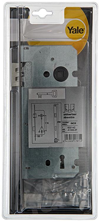 Yale 1019045 - 1 dobbelt indstikslås l r rustfrit stål a1353-27 55mm | 3 stk