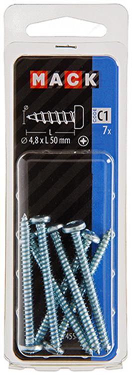 Mack 1017455 - selvskærende skrue cylinderhoved galv. 7 stk 4,8 x 50 mm | 10 stk