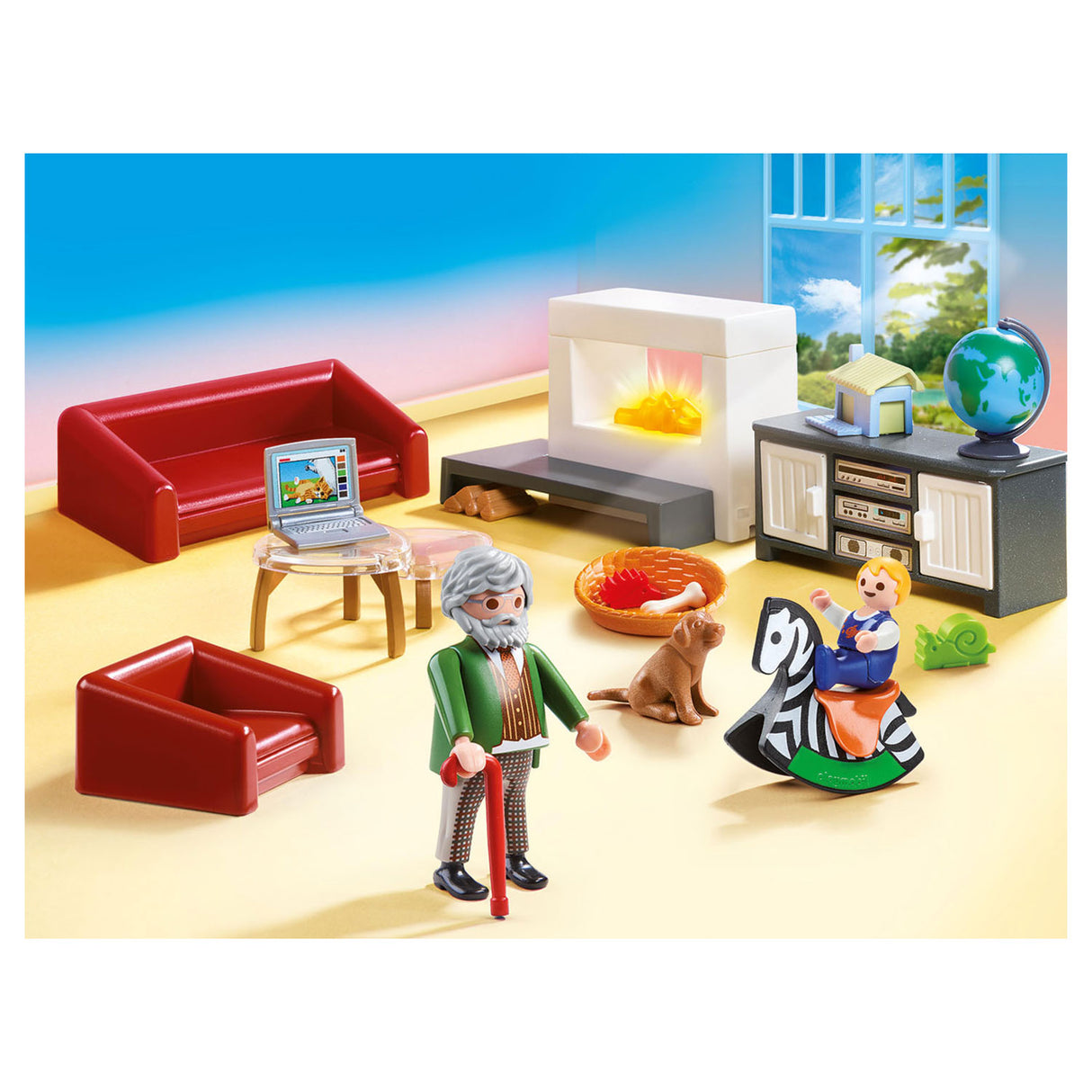Playmobil dukkehus stue med pejs - 70207