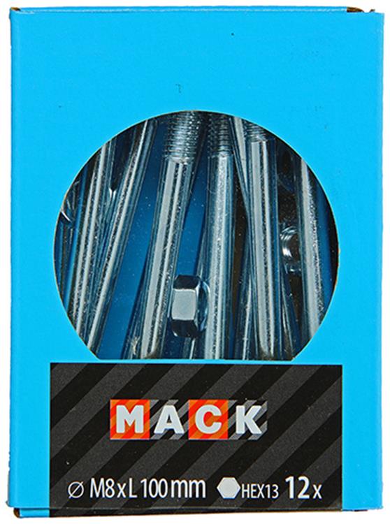 Mack 1020210 - træbolt + møtrik galvaniseret 12 stm8 x 100 mm | 5 stk