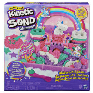 Spinmaster kinetic sand shimmer - eenhoorn koninkrijk-speelset med 907 g glanzend original kinetic sand 8 stuks gereedschap - sensorisk speelgoed