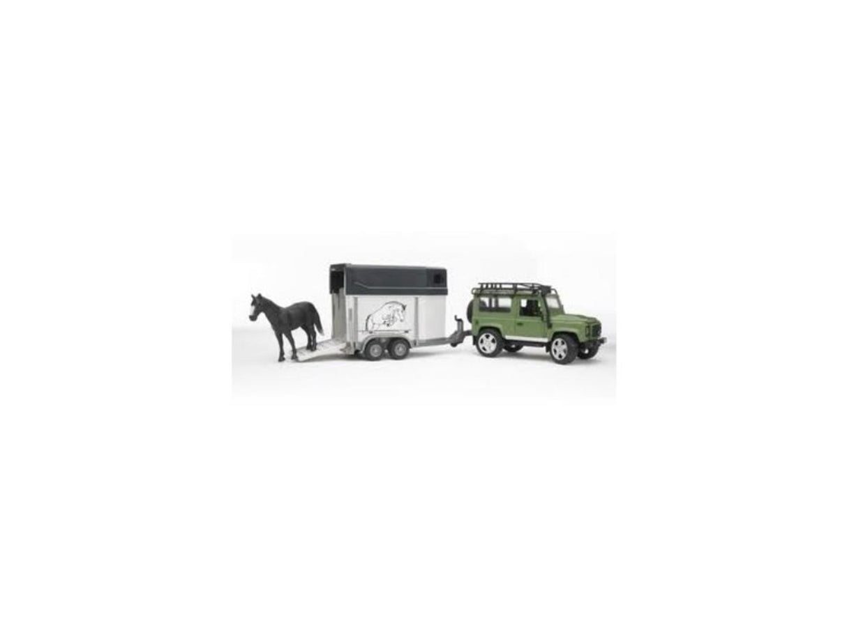 Bruder Land Rover Defender med trailer og hest