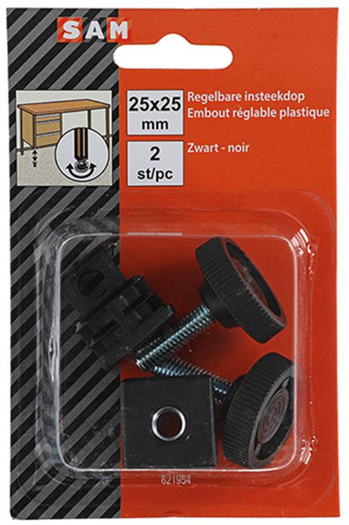 Mack 1047774 - justerbar stikprop sort 25 x 25 mm 2 stk | 6 stk