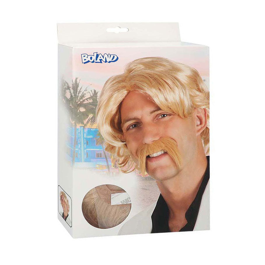 Boland blond paryk med overskæg