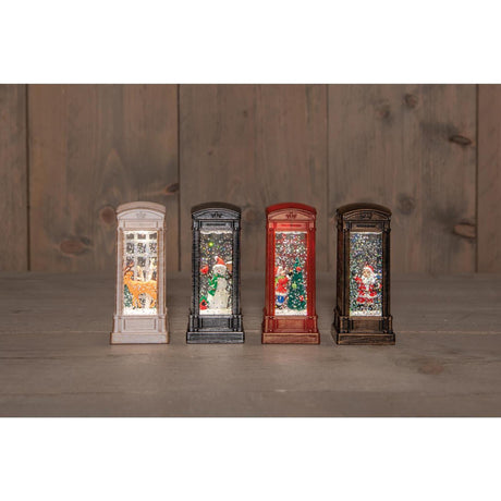 Anna's collection telefooncel led met beeld in glitterwater 5x11cm werkt op batterij 4 assorti