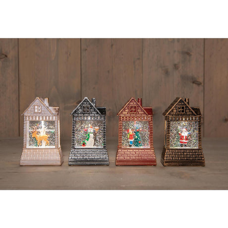 Anna's collection huis led met beeld in glitterwater 14x8x4,5cm werkt op batterij 4 assorti