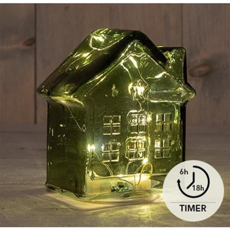 Annas kollektion 10led husglas 3xaaa batteri med timer 12,5x7,5xh14cm grøn