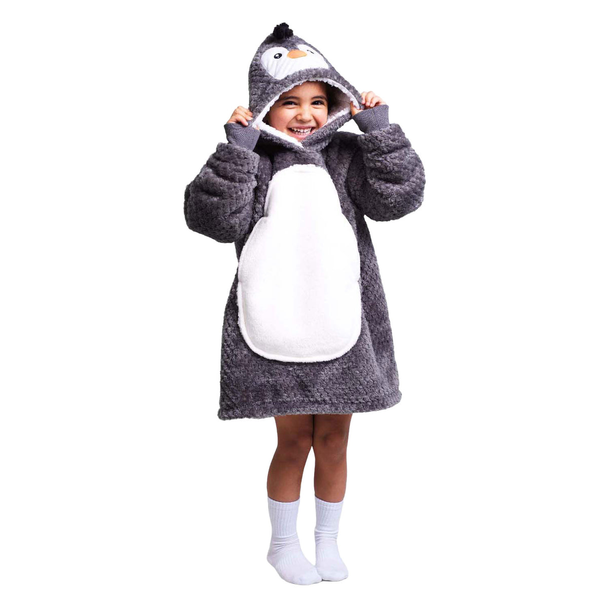 Noxxiez nuttet hættetrøje lille sweater pingvin, 3-6 år