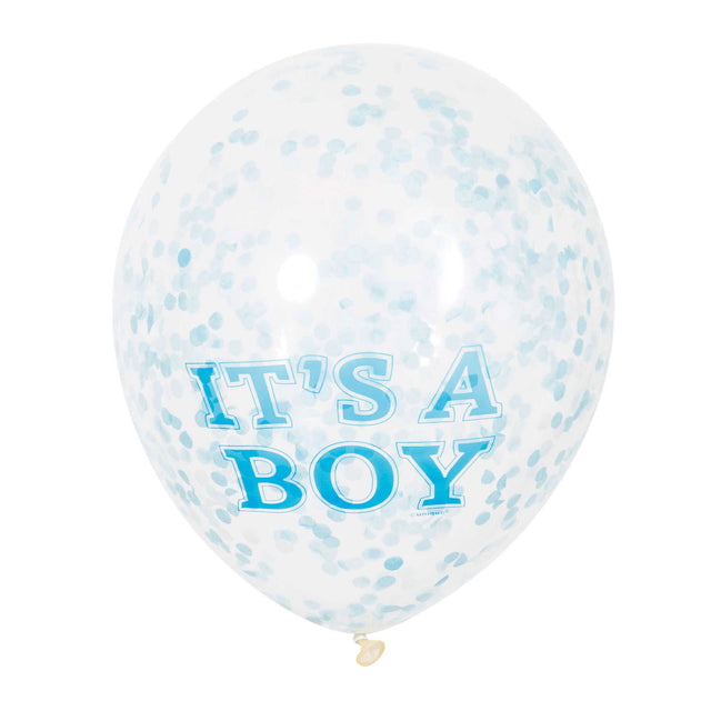 Haza witbaard confetti ballonnen jongen, 6st.