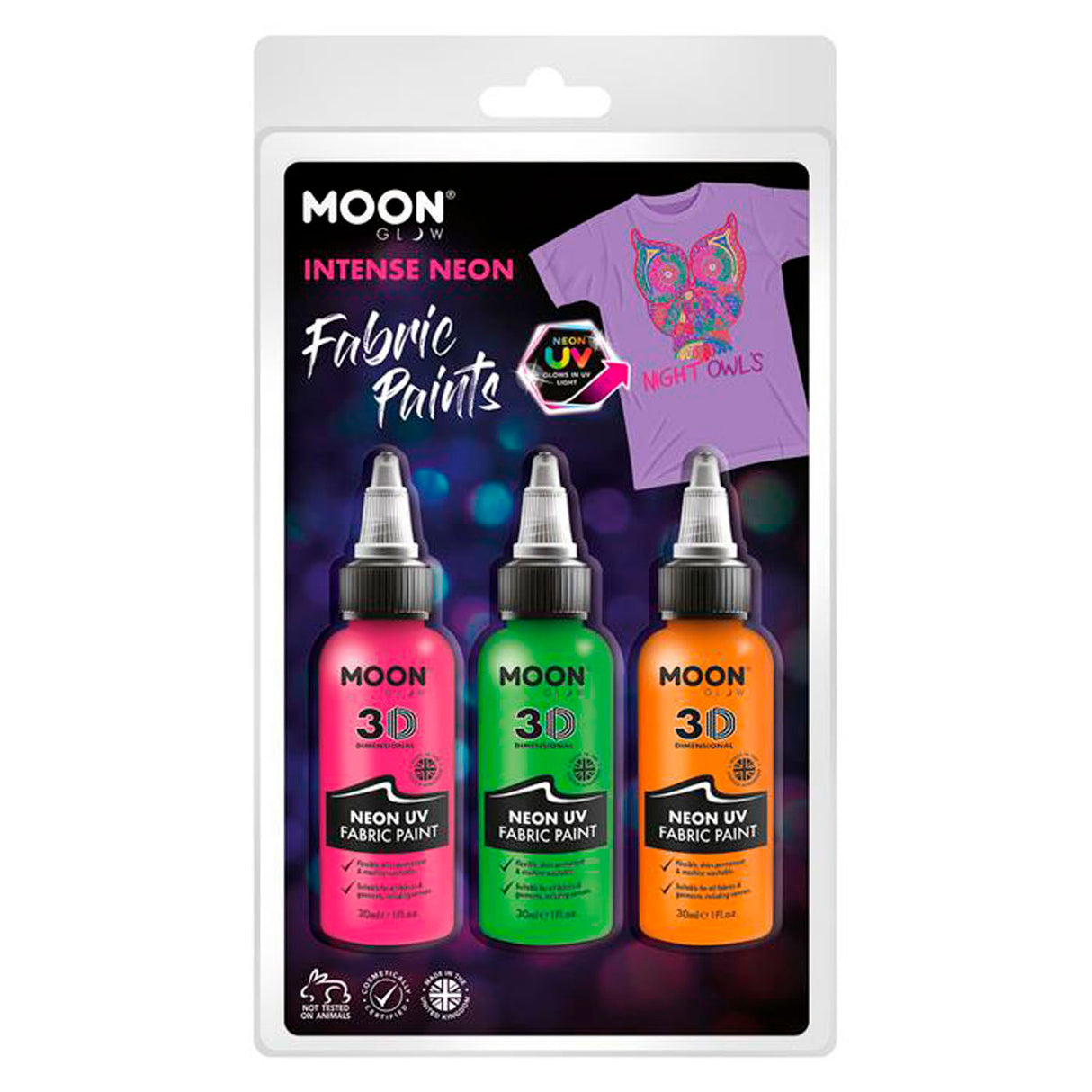 Haza hvidskæg tekstilmaling neon 3x30ml - orange, grøn, pink