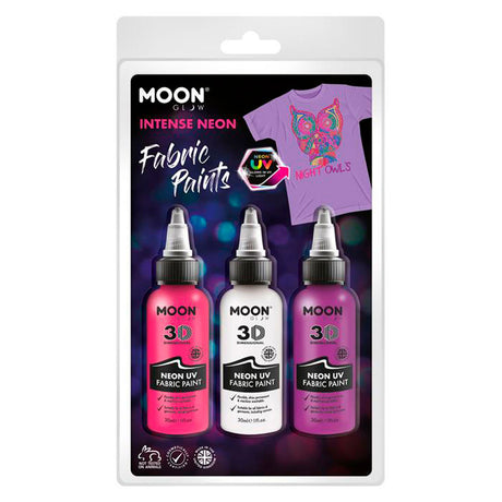 Haza hvidskæg tekstilmaling neon 3x30ml - hvid, pink, lilla
