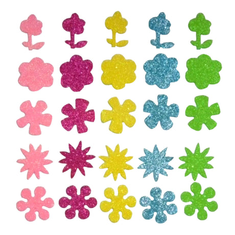 Haza hvidskæg skum klistermærker blomster glitter, 25 stk.