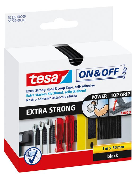 Tesa -Velcro Velcro strimmel 55229-zw - 50 mm x 1 m - sort
