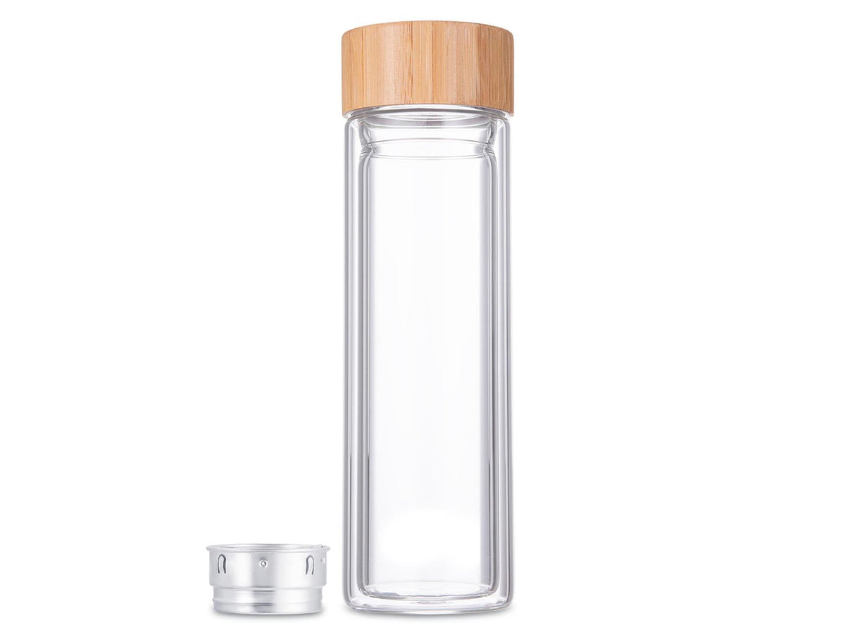 Svenska living dobbeltvægget infusionsflaske drikkeflaske glas bambus 400ml med rustfri stålsi